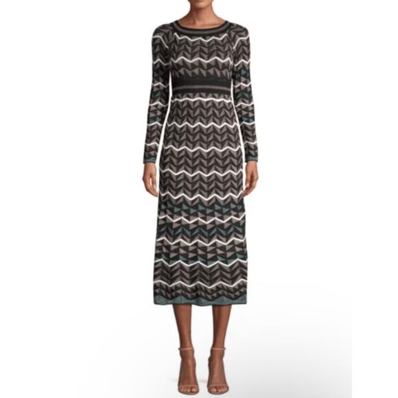 Missoni Black White Chevron Zig Zag Sweater Knit Iconic Midi Dress 40 Wool Blend - Picture 11 of 11